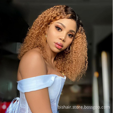 Hot sale Colored Blonde Curly 13X4 Lace Front Wigs Pre Plucked 150% Brazilian Human Hair Wigs Remy Curly Hair For Women